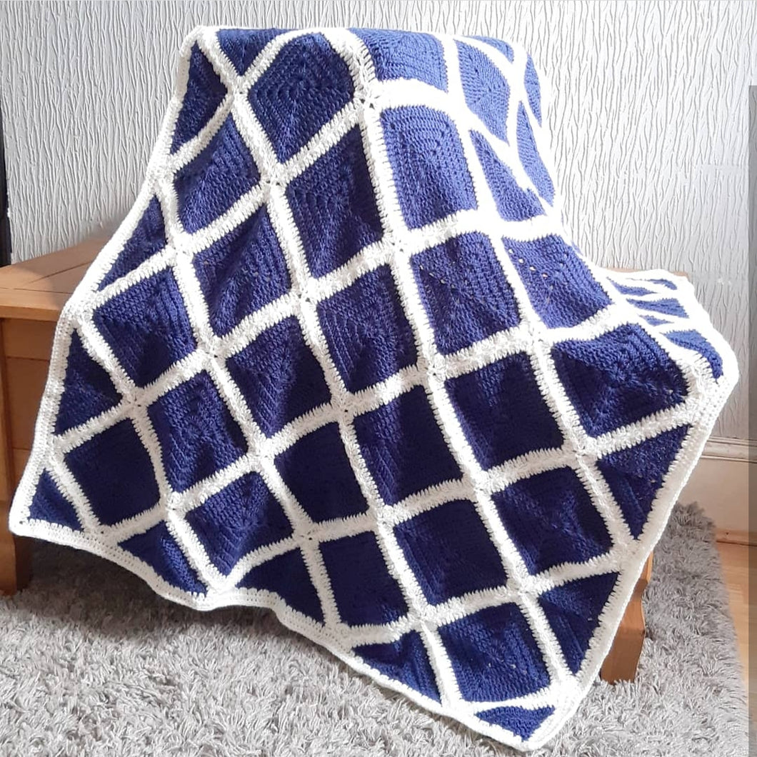 Blue and cream granny square crochet baby/lap blanket