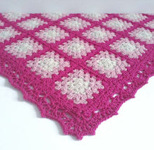 Load image into Gallery viewer, Bright pink granny square crochet baby/lap blanket
