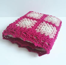 Load image into Gallery viewer, Bright pink granny square crochet baby/lap blanket
