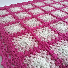 Load image into Gallery viewer, Bright pink granny square crochet baby/lap blanket
